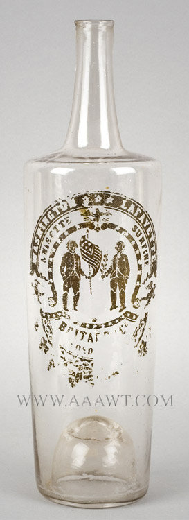 Washington and Lafayette Anisette Surfine Glass Bottle, Commemorative
Possibly French
Circa 1824, entire view